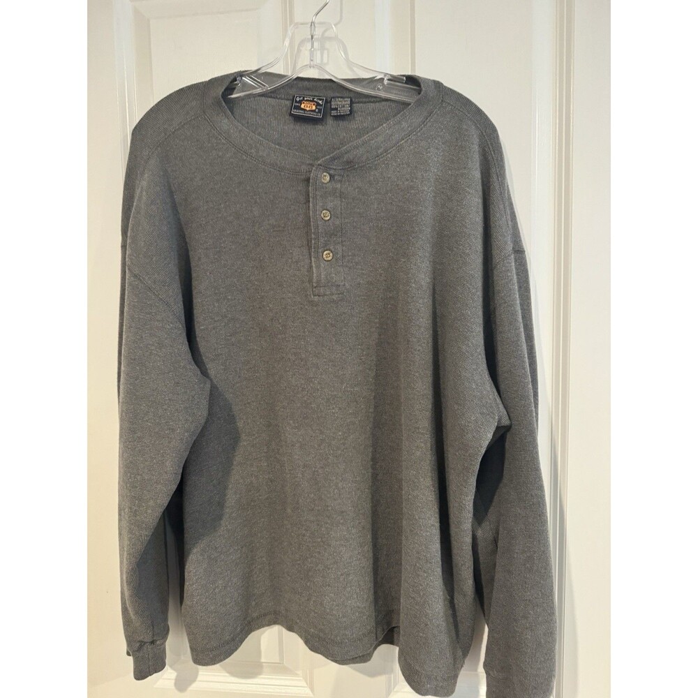Route 66 Men's Gray Solid Henley T-Shirt Button Knit Long Sleeve XL Cotton